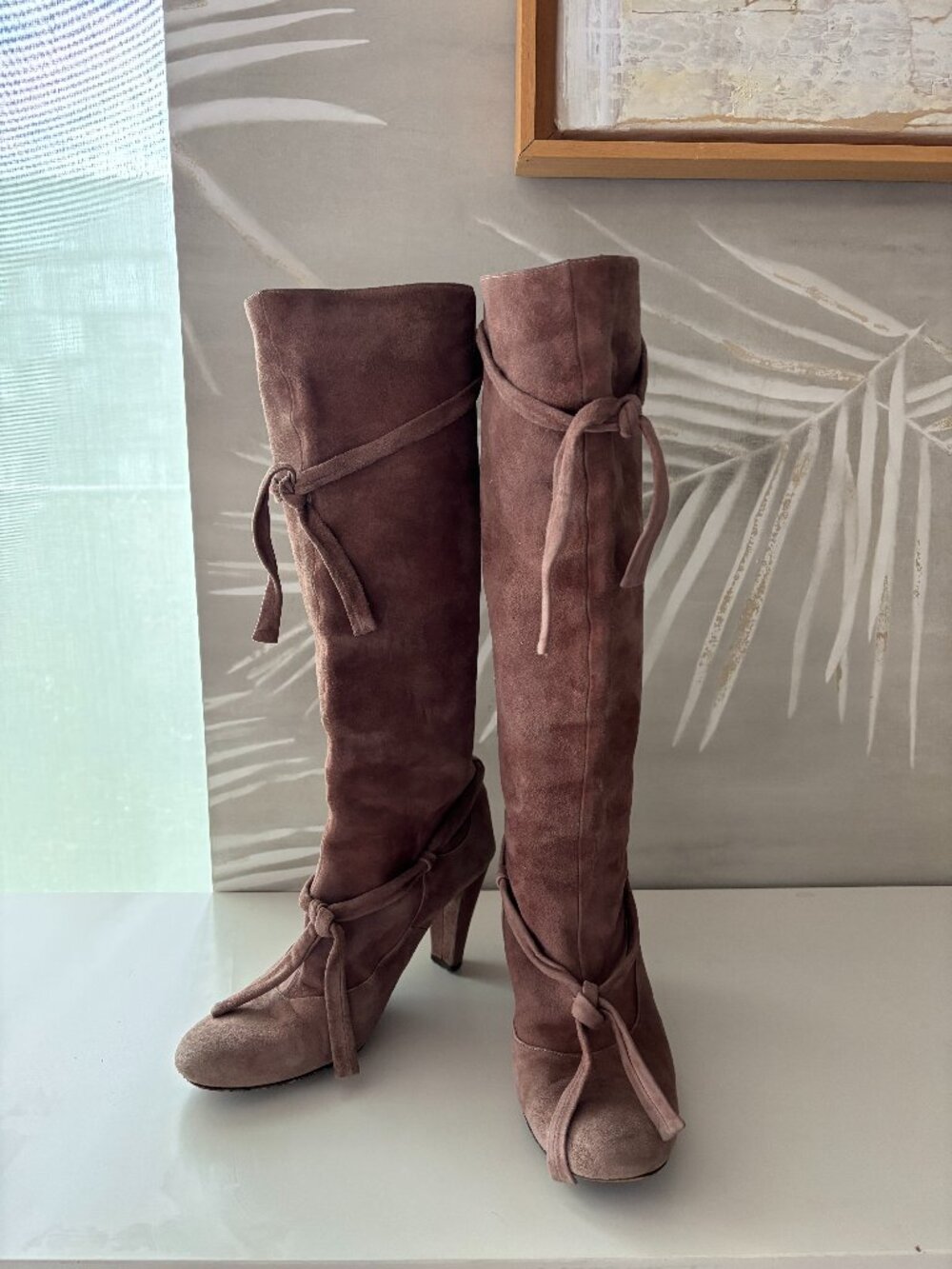 Vintage Mine de Rien Suede Tall Boots Dusty Mauve Made in Spain Size 38